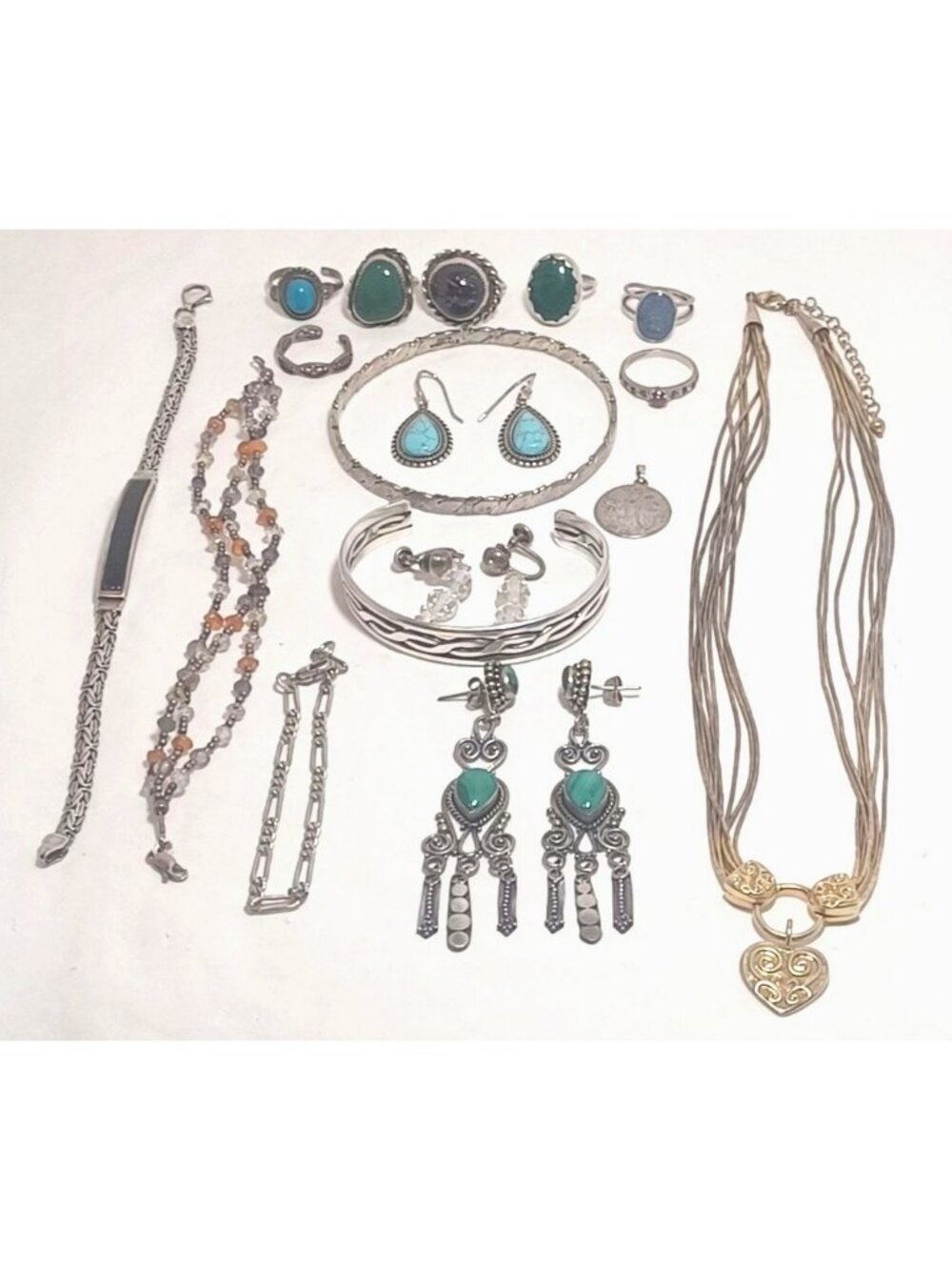 144g Mixed Vtg Sterling Silver 925 Jewelry Lot Rings Necklace Bracelets Earrings
